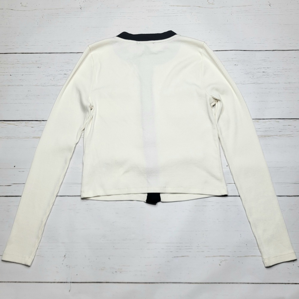 J Crew Vintage Rib Lady Jacket Lightweight Sweater White Black Gold Button Small - Picture 3 of 8